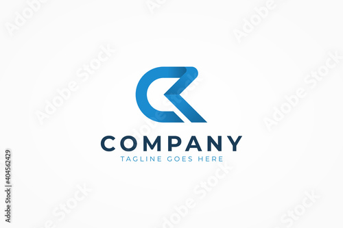 Abstract Initial Letter C and K Linked Logo. Blue Geometric Shape Origami Style isolated on White Background. Usable for Business and Branding Logos. Flat Vector Logo Design Template Element.