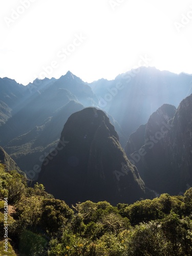 Panorama landscape of Putucusi Phutuq Kusi mountain at Machu Picchu Aguas Calientes Urubamba river valley Cuzco Peru photo