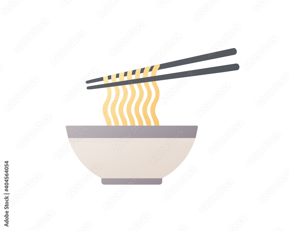 A bowl of noodles. Flat vector illustration. Isolated on white background.