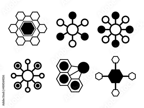 A set of molecules and chemical structure of compound. A set of atoms and molecules. An icon related to chemistry.