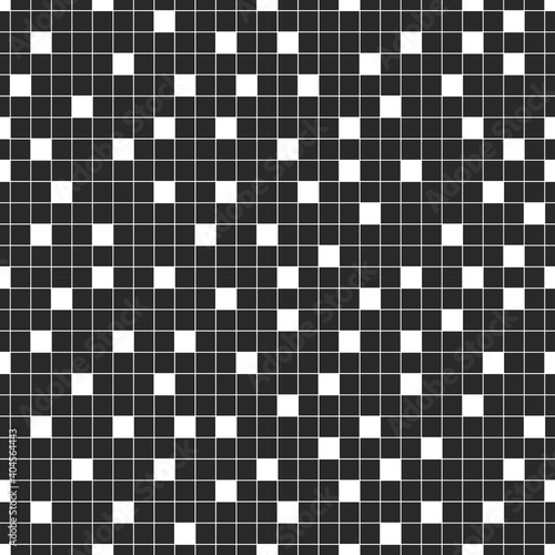 Creative seamless mosaic square pattern. Dark decorative background. Black and white digital design