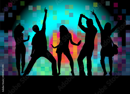 Dancing people silhouettes. Abstract background. 