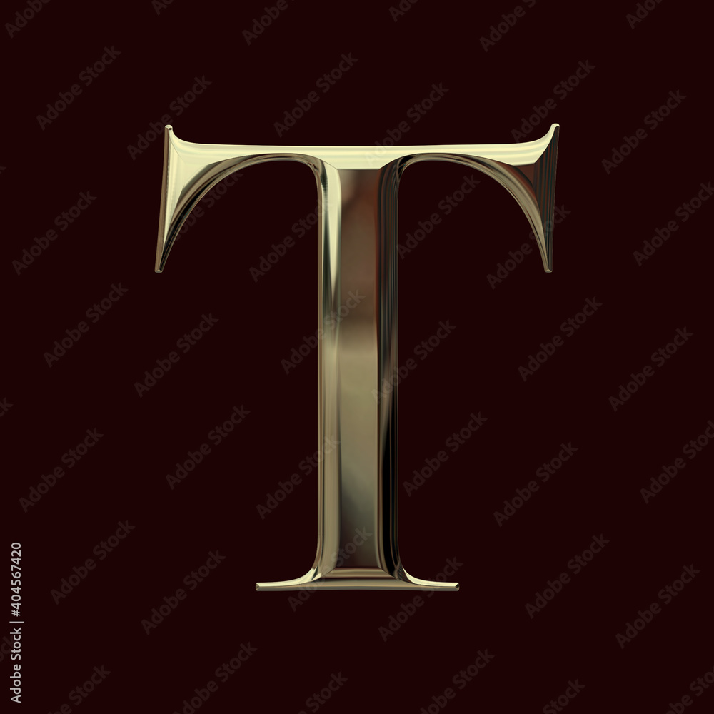 Alphabet letter T with metallic gold texture, bold typeface, 3D rendering, golden font, premium uppercase typography for poster, banner, cover Alphabet letter T with metallic gold texture, bold typeface, 3D rendering, golden font, premium uppercase typography for poster, banner, cover