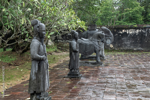 Vietnamese Soldiers statues. Khai Dinh Royal Tomb in Hue, Vietnam