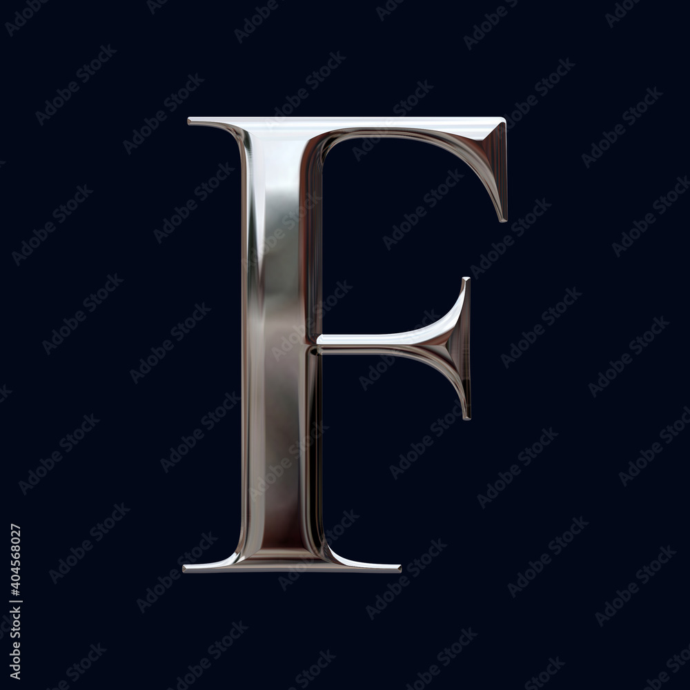Alphabet letter F with glossy metal texture (chrome, steel, silver), 3D rendering, bold metallic font design, premium uppercase typography for poster, banner, cover Alphabet letter F with glossy metal texture (chrome, steel, silver), 3D rendering, bold metallic font design, premium uppercase typography for poster, banner, cover