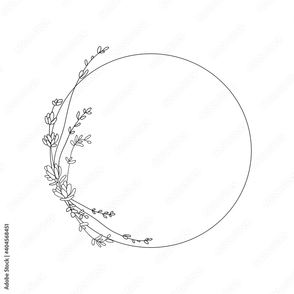 Black and white lavender circle on white background. Wedding lavender border hand drawn illustration Black and white lavender circle on white background. Wedding lavender border hand drawn illustration