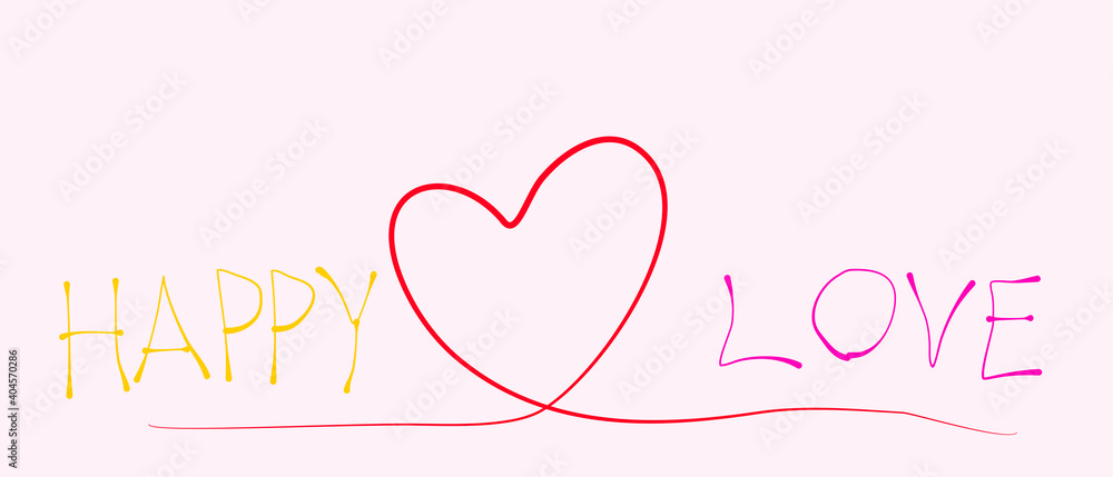 Concept happy love valentines. Vector banner style, background text happy love and drawing heart, banner art lover. Illustration for content background love heart, valentine, texture happy, drawing 