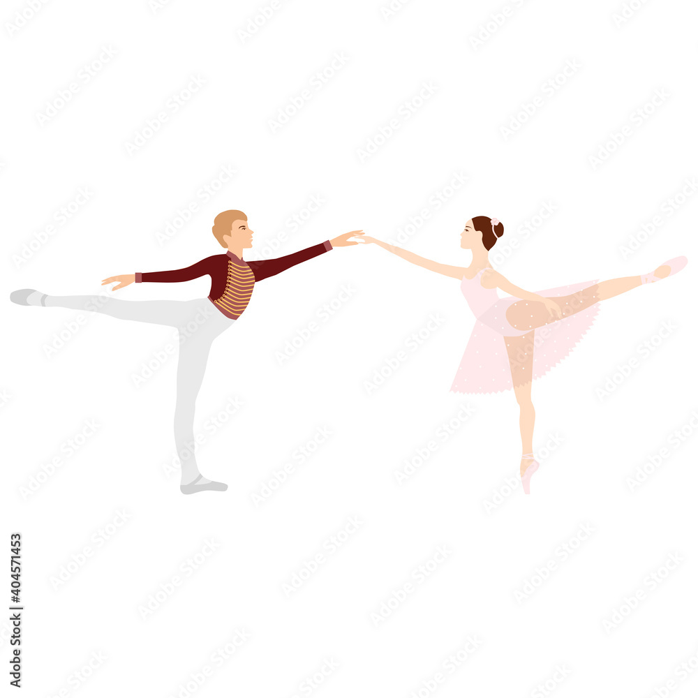 Ballerina and dancer, ballet paar, tutu and pointe shoes, dancing and posing, vector ballet Ballerina and dancer, ballet paar, tutu and pointe shoes, dancing and posing, vector ballet
