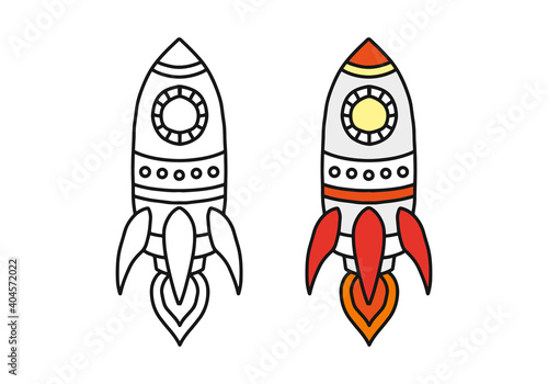 Rocket flies in cartoon hand drawn vector illustration. The concept of starting, starting, starting up, starting a business. Vector rocket in cartoon style