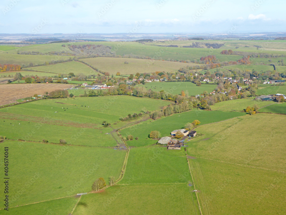 Aerial view of the fields at Monks Down in Wiltshire	