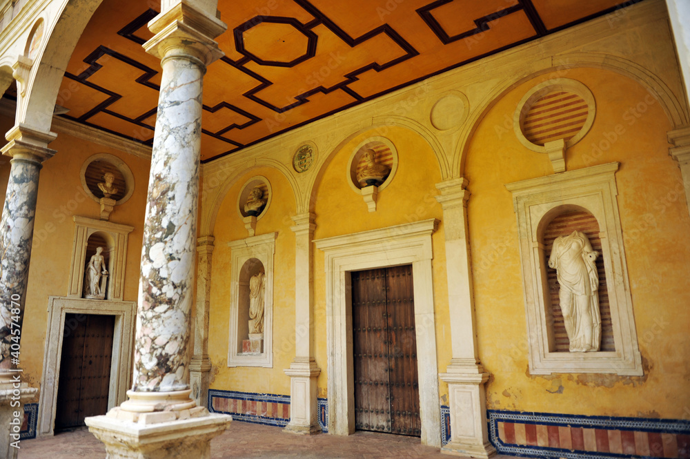 Loggia of the Big Garden in the Casa de Pilatos, one of the most important palaces in Seville. Andalusia, Spain. Renaissance architecture in Spain.