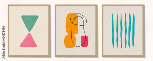 Trendy contemporary set of abstract creative geometric minimalist artistic hand painted composition. Vector posters for wall decor in vintage style