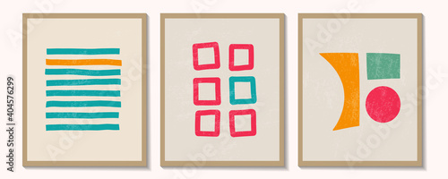 Trendy contemporary set of abstract creative geometric minimalist artistic hand painted composition. Vector posters for wall decor in vintage style