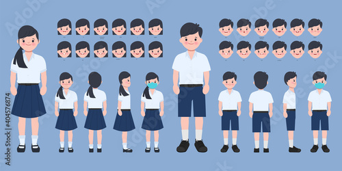 Character for animation mouth and face student in Bangkok Thailand uniform.