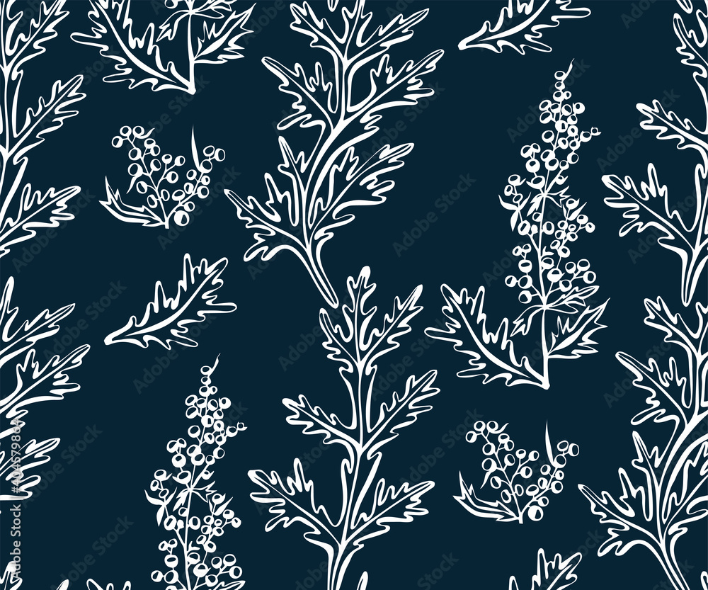 Hand drawn artemisia. Hand drawn ink illustration. Modern ornamental decorative background. Vector pattern. Print for textile, cloth, wallpaper, scrapbooking Hand drawn artemisia. Hand drawn ink illustration. Modern ornamental decorative background. Vector pattern. Print for textile, cloth, wallpaper, scrapbooking