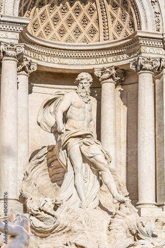 Statue of Oceanus in the center of the Trevi fountain by Nicola Salvi and Giuseppe Pannini in 1762 Rome, Italy