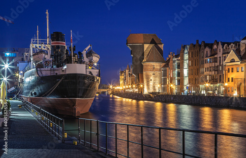 Historic old town in Gdansk after sunset, Poland