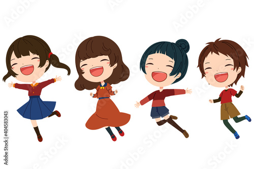 ジャンプしている女の子たちのイラスト