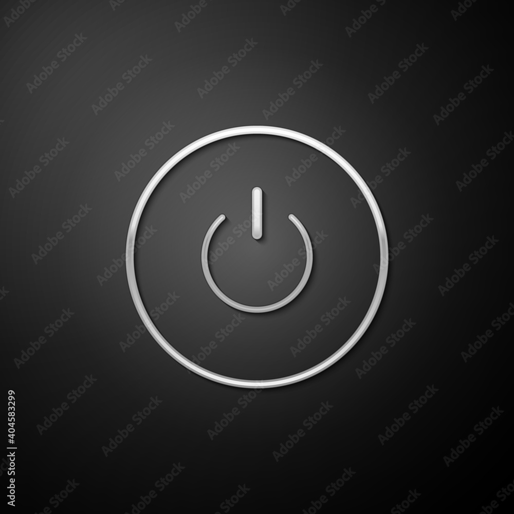 Silver Power button icon isolated on black background. Start sign. Long shadow style. Vector. Silver Power button icon isolated on black background. Start sign. Long shadow style. Vector.