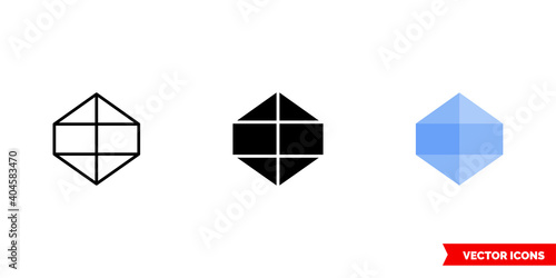 Icosahedron icon of 3 types color, black and white, outline. Isolated vector sign symbol.
