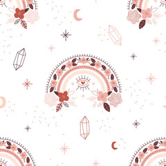 Fotobehang Boho stijl patronen Magisch boho patroon met kristallen  © AngellozOlga