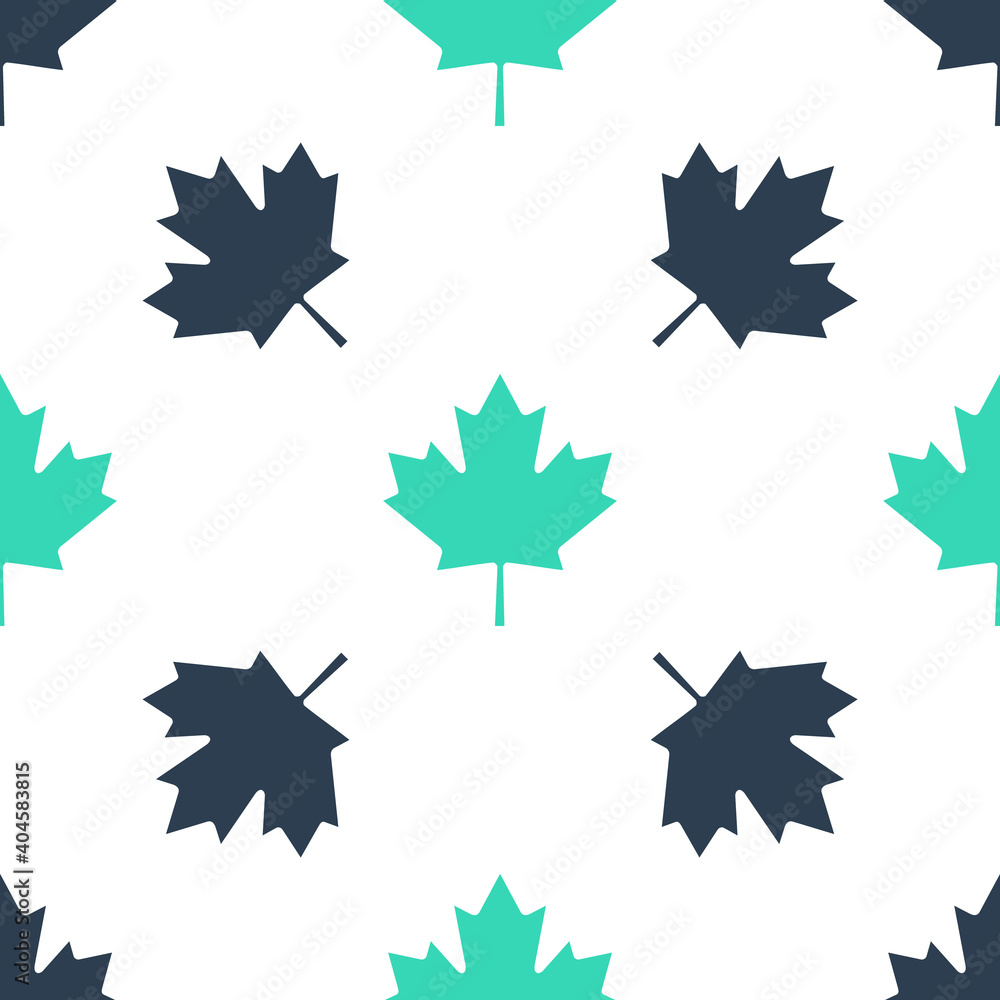 Green Canadian maple leaf icon isolated seamless pattern on white background. Canada symbol maple leaf. Vector. Green Canadian maple leaf icon isolated seamless pattern on white background. Canada symbol maple leaf. Vector.