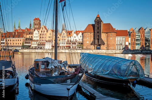 Historic old town and historic harbor crane in Gdansk, Poland photo