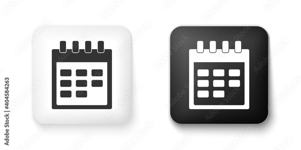 Black and white Calendar icon isolated on white background. Square button. Vector. Black and white Calendar icon isolated on white background. Square button. Vector.