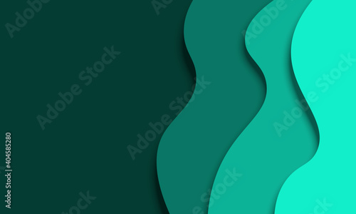 Abstract green paper cut wave background. © Threecorint