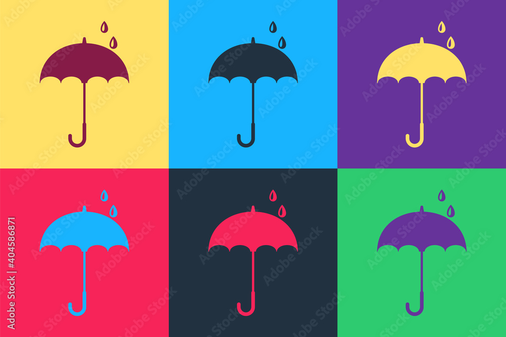 Pop art Classic elegant opened umbrella icon isolated on color background. Rain protection symbol. Vector. Pop art Classic elegant opened umbrella icon isolated on color background. Rain protection symbol. Vector.