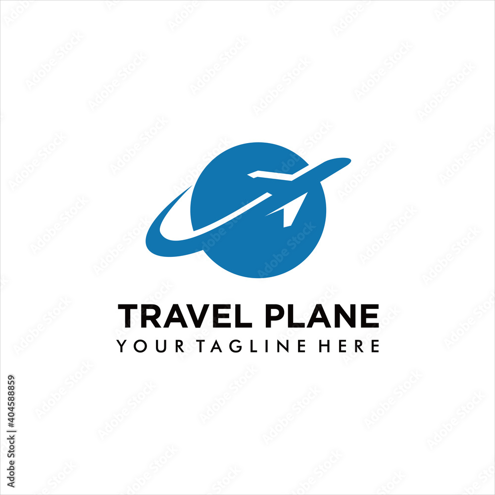 Travel logo design. Plane flies around the Earth planet vector design. Airplane and globe logotype Travel logo design. Plane flies around the Earth planet vector design. Airplane and globe logotype