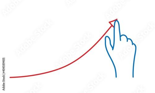 Human hand presenting an arrow diagram going upwards. 