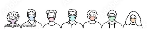 Young women and men with protective masks to protect themselves from the coronavirus epidemic.