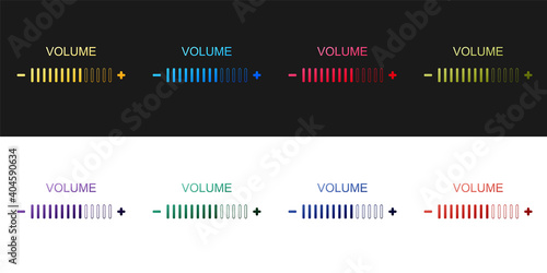 Set Volume adjustment icon isolated on black and white background. Vector.