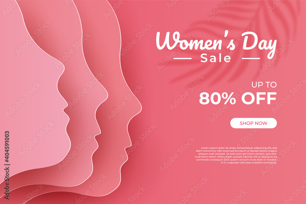 happy women's day banners illustration love, paper cut art style. Premium Vector