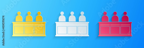Paper cut Jurors icon isolated on blue background. Paper art style. Vector.