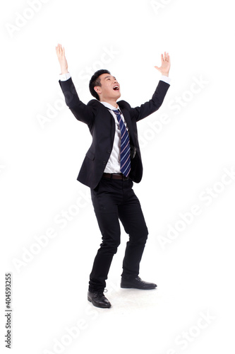 Photo of a young Business man cheering