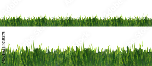 Green grass watercolor seamless border line. Herbal horizontal frame for kitchen wall delimiter, adhesive tape, scrapbooking, decorative stripe.