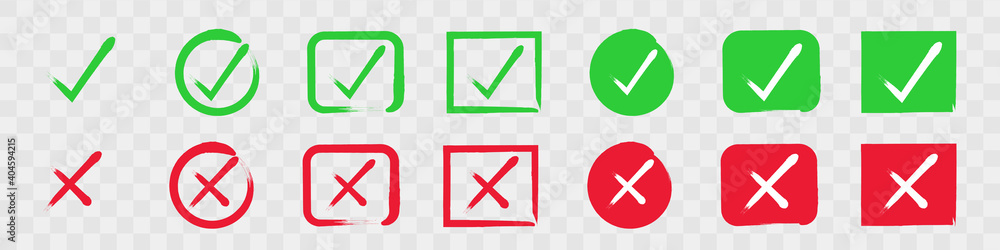 Set Check mark and red cross icons. Yes, No vector illustration Stock ...
