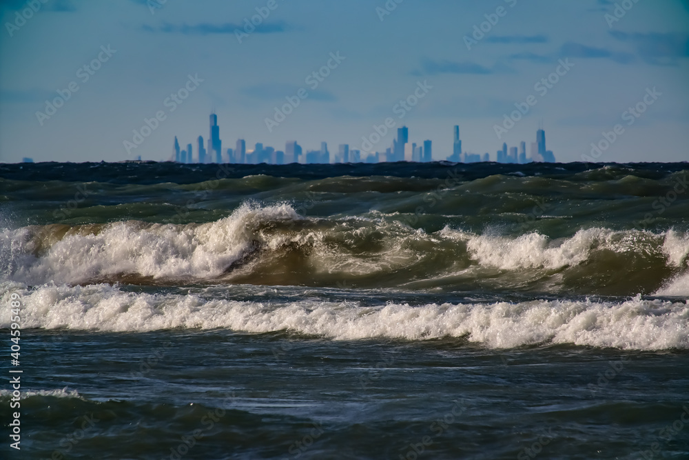 waves on the beach chicago background