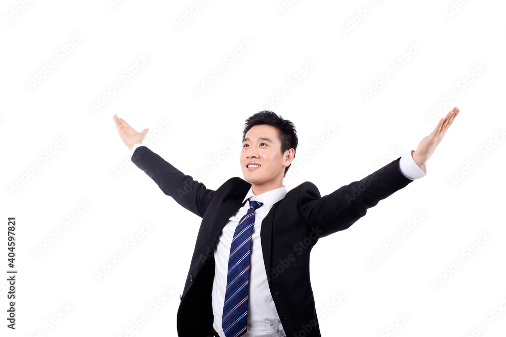 Young Business man laughing with fists up Young Business man laughing with fists up