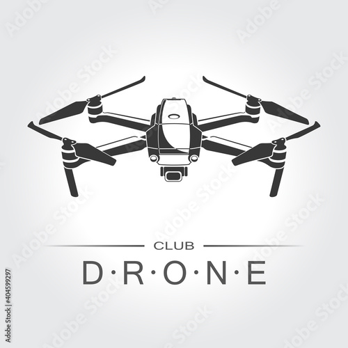 Drone Quadrocopter icon. Logo template of flying drone with action camera. Vector illustration © master_andrii