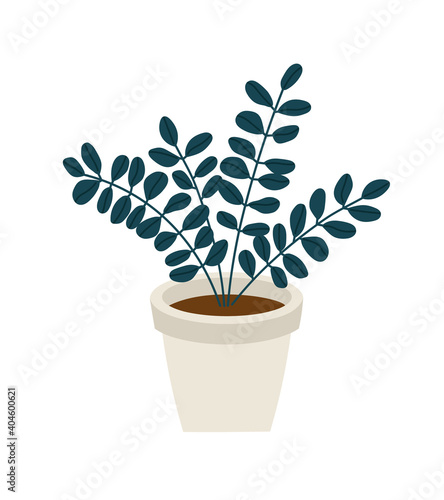 Vector illustration of the flowerpot with plant isolated on a white background. Concept of home flower, springtime gardening, floriculture. Hand-drawn set in flat style.