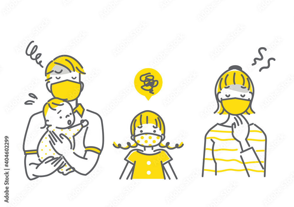 exhausted family, lockdown, covid-19, simple illustration exhausted family, lockdown, covid-19, simple illustration