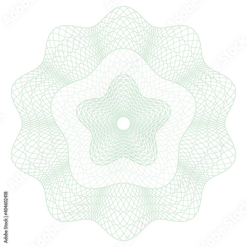 Guilloche rosette, a template for the protection of securities, an ornament in the form of wavy curly lines in the form of a flower