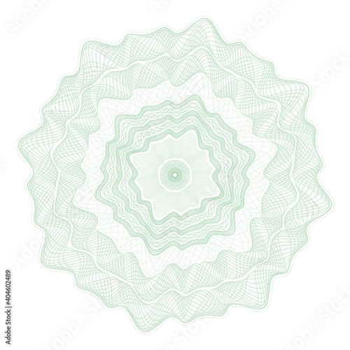 Guilloche rosette, a template for the protection of securities, an ornament in the form of wavy curly lines in the form of a flower