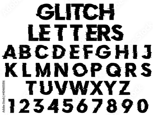 glitch alphabet letters, vector illustration
