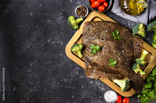 Photography Halibut fish rich of omega fat prepared for cooking