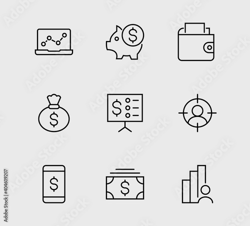 Set of Icons of Cash and Payment Systems. Thin Icons Vector Cash, Transfers of Dollars Isolated on Background Icons. Editable stroke