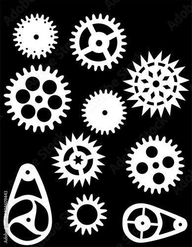 ten gears white set on black